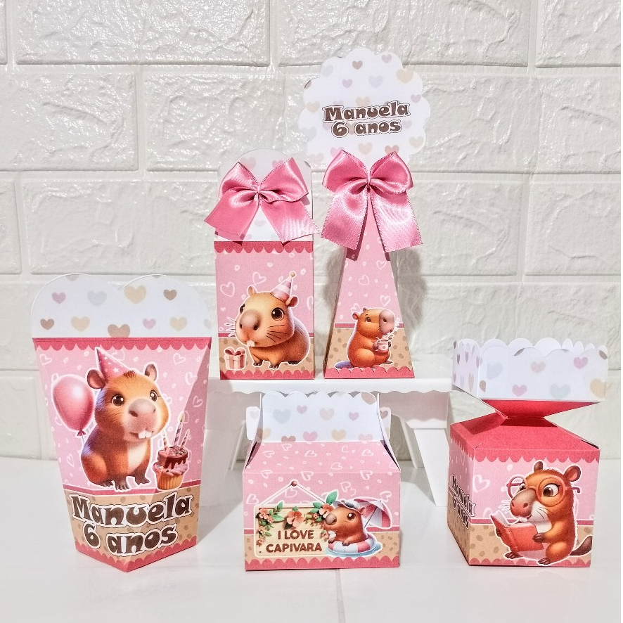 Kit Festa CAPIVARA ROSA lembrancinhas/caixinhas personalizadas de festa Infantil FAZEMOS TODOS TEMAS / ENVIO RÁPIDO