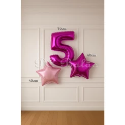 Kit 3 Balão Metalizado 1 Número 70cm Rosa Pink + 2 Estrela 45cm (1 Rosa Claro 1 Rosa Pink) ANIVERSÁRIO