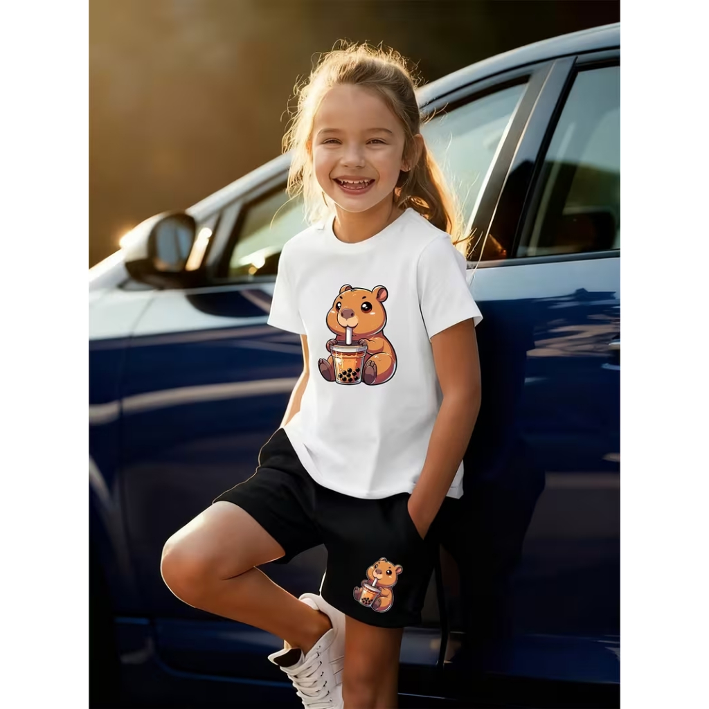CONJUNTO INFANTIL BERMUDA CICLISTA+CAMISETA LOOK ESTILOSO CAPIVARA COPO