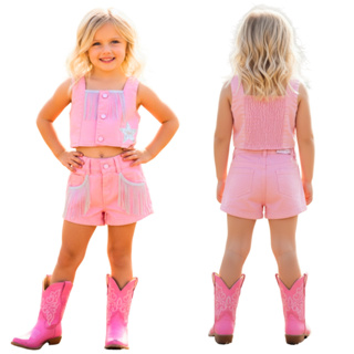 Kit Conjunto Infantil Jeans para Meninas Colete e Short com franjas Boiadeira -Texas- Cowgirl em Oferta na Shopee