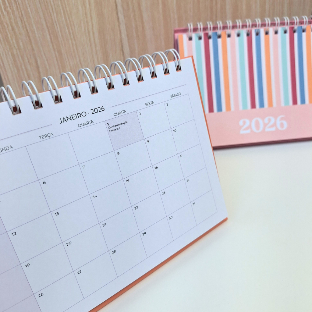 Calendário de Mesa 2026 | Tamanho A5 (15x21cm) | Datado, espaço para Planejamento Mensal e Checklist em Oferta na Shopee