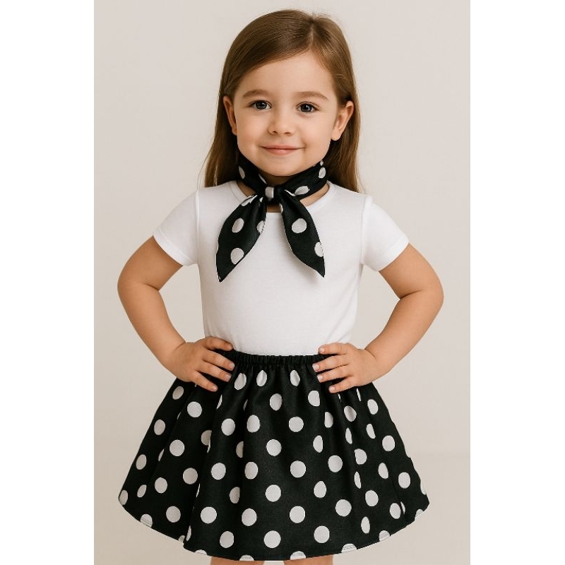 Saia rodada + Lenço Poá Anos 50,60  INFANTIL /JUVENIL _Fantasia Retrô • Look Pin-Up Rockabilly em Oferta na Shopee