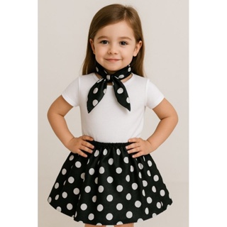 Saia rodada + Lenço Poá Anos 50,60  INFANTIL /JUVENIL _Fantasia Retrô • Look Pin-Up Rockabilly em Oferta na Shopee