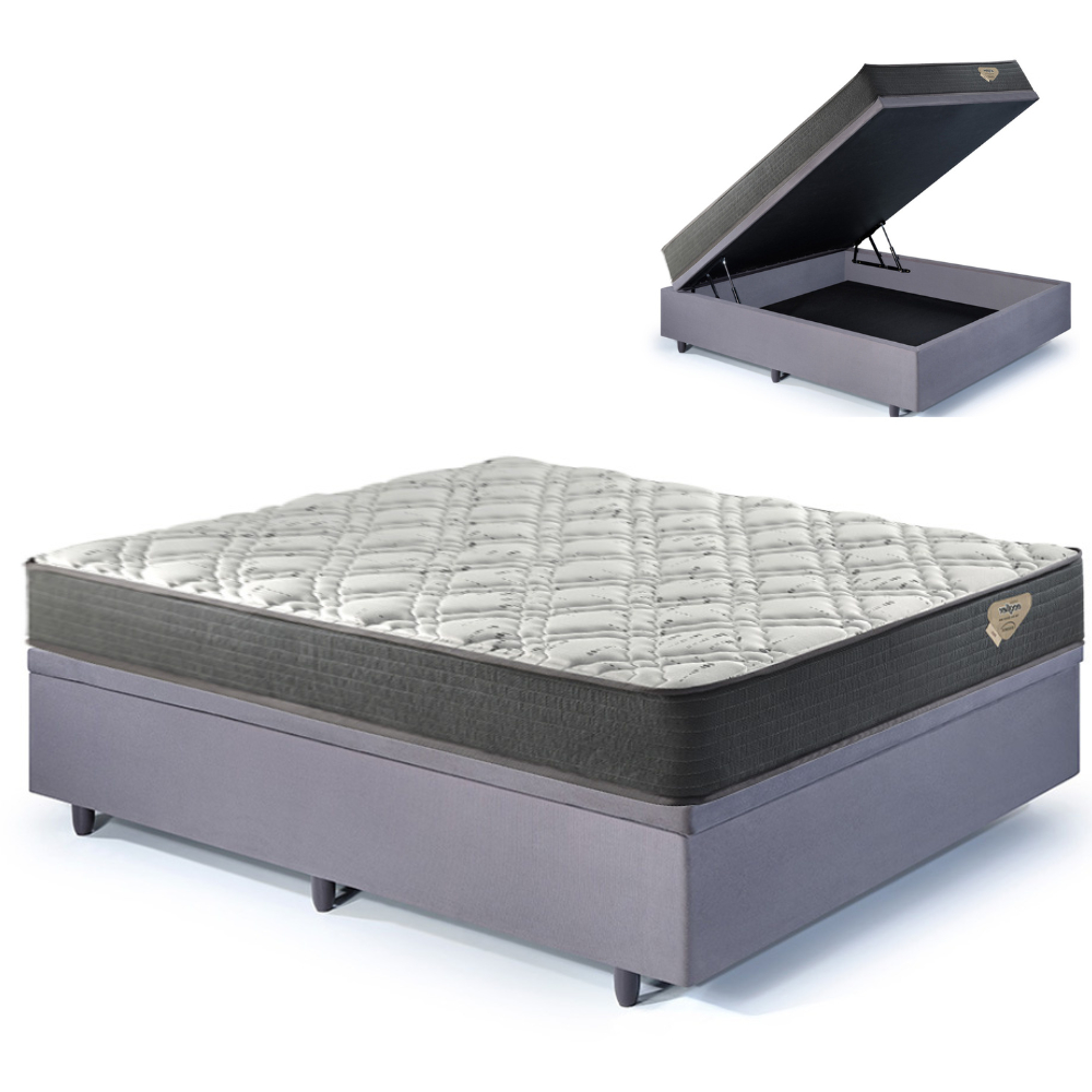 Box Casal  Baú Suede Cinza 138x188 + Colchão Adapto Ecoflex