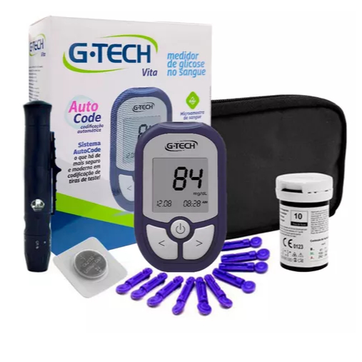 Kit Medidor De Glicose VITA Completo G-Tech Com Tiras + Lancetas + Caneta Lancetadora em Oferta na Shopee