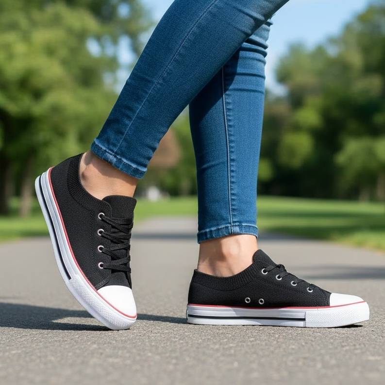 Tênis Feminino Preto Meia All Branco Casual Star em Oferta na Shopee