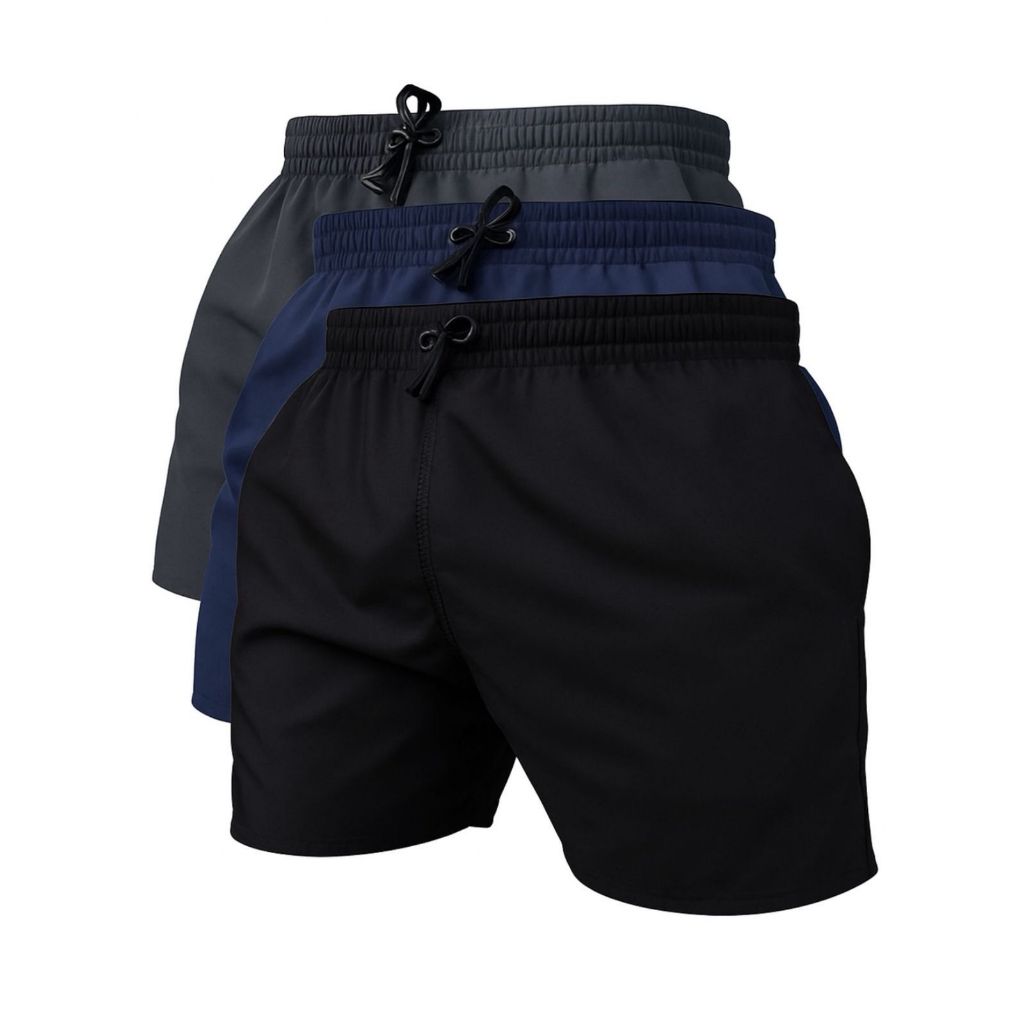 Kit 3 Shorts Tactel Masculino com Elastano Liso Basico M ao GG