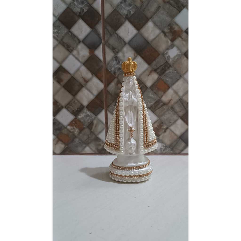 Nossa Senhora Aparecida Pérola 15cm para Decoração, Presente, Casamento, Batizado, Lembrancinha