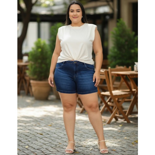Short Jeans Com Elastano Feminino Plus Size Cambos 44 ao 54