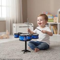 Bateria Infantil Instrumento Musical 5 Tambores Azul e Vermelho Brinquedo Infantil