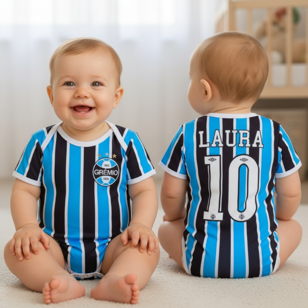 Body bebê personalizado com nome Grêmio várias estampas em Oferta na Shopee