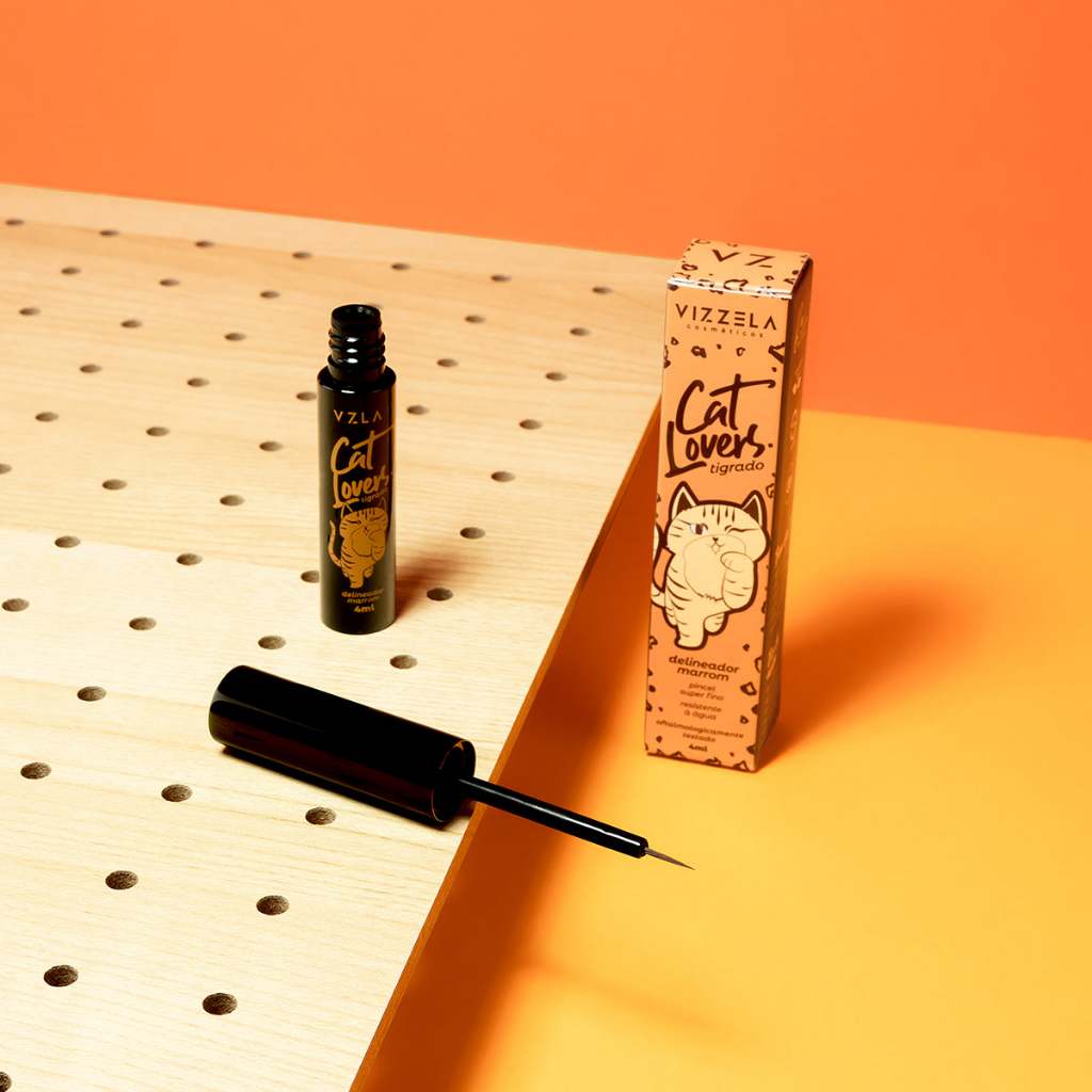 Imagem Delineador Líquido Cat Lovers Marrom Fino Alta Fixação Vegano Original Vizzela