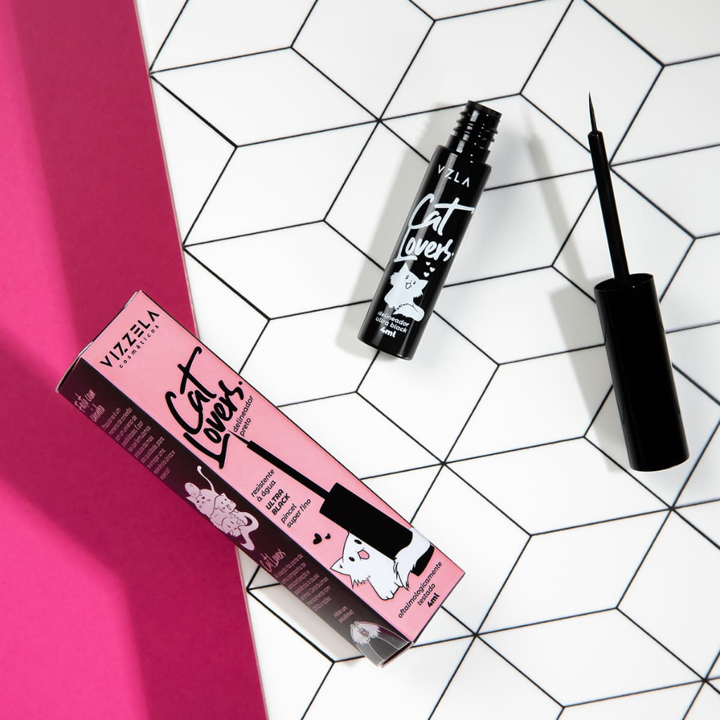 Delineador Líquido Cat Lovers Preto Pincel Fino Alta Fixação Vegano Original Vizzela em Oferta na Shopee