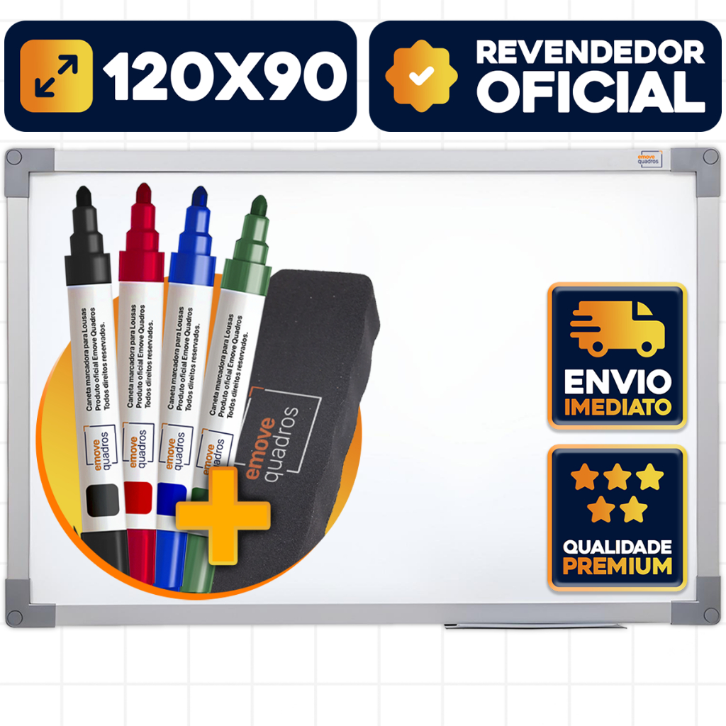 Lousa Branca Grande 120x90 Quadro Branco Anotações + 4 Canetas E Apagador