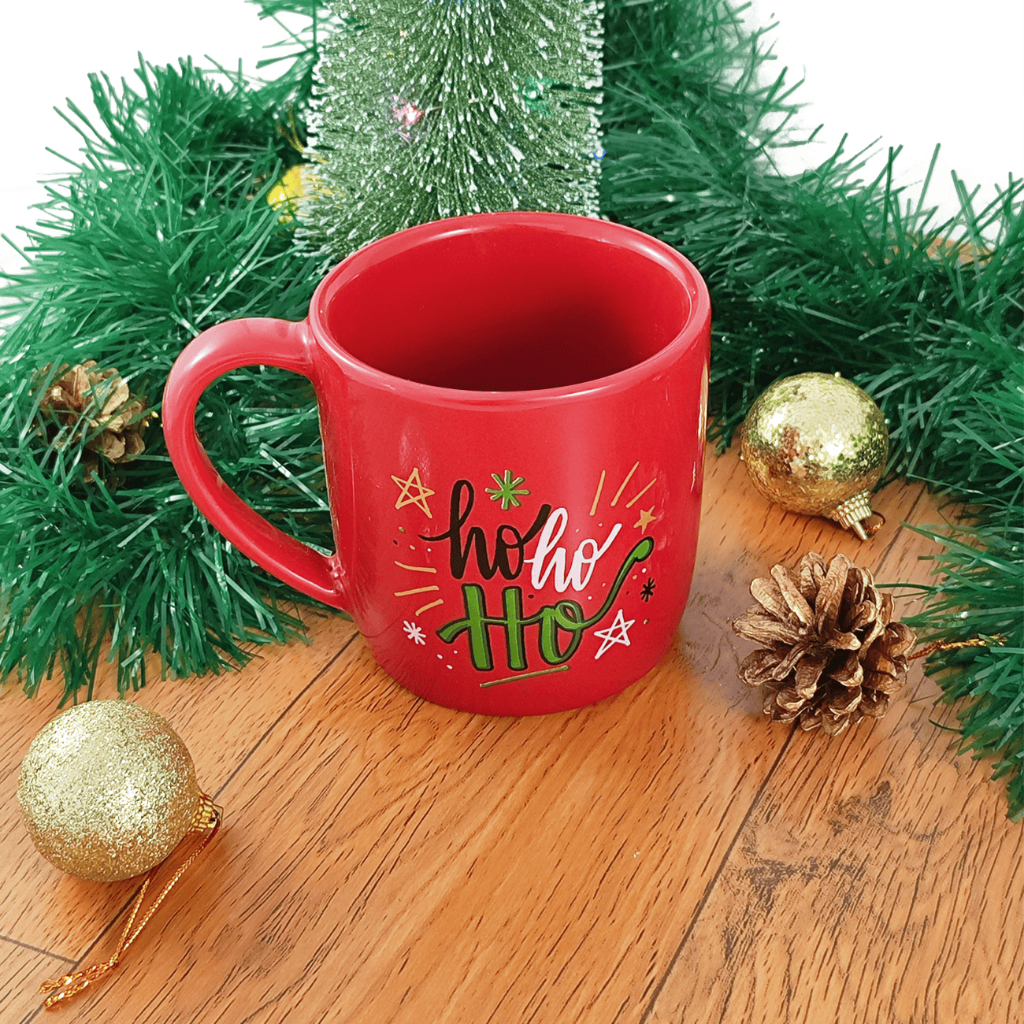 Caneca de Porcelana Natal Vermelha 350mL com Estampa de Papai Noel