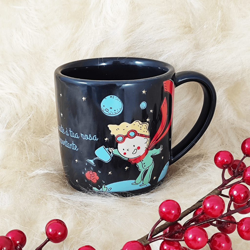 Caneca Porcelana 350ml Preta Club Pequeno Principe Café Chá Cappuccino