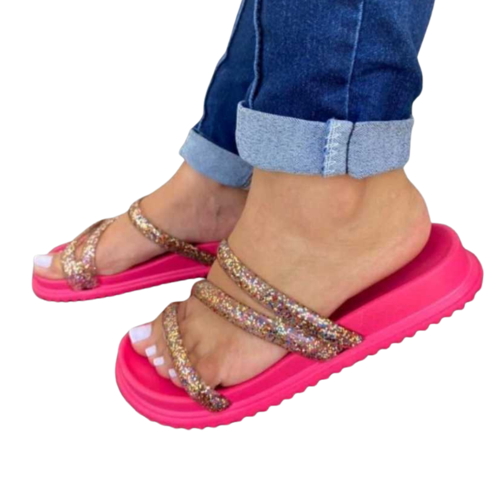 Papete Feminina Sandália BirkenTiras Com Brilho Leve e Confortável em Oferta na Shopee