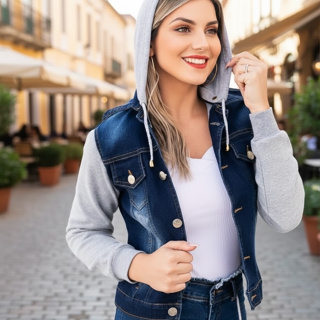 Jaqueta jeans feminino plus size com capuz moletom em Oferta na Shopee