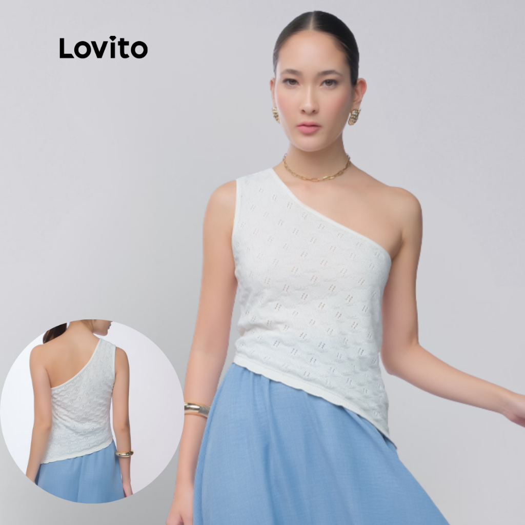 Lovito Top Um Ombro Só Branco Tricot Texturizado Barra Assimetrica Liso Feminino  LB806BRL836 em Oferta na Shopee