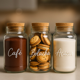 Kit 1 Pote Cantinho do Café 830ml + Adesivo Dourado Prateado Letra Branca Organização Premium em Oferta na Shopee