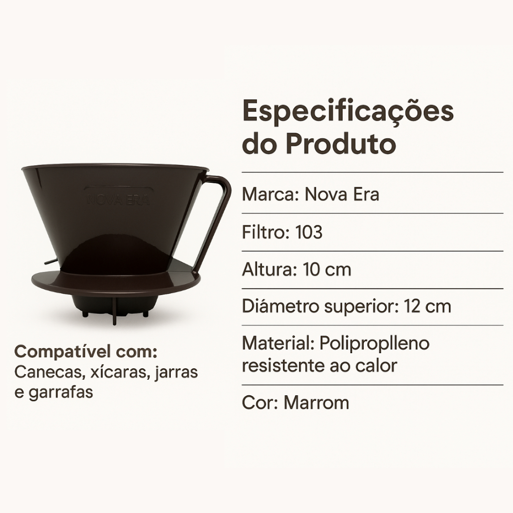 Suporte para Coador de Café Tradicional Nova Era Porta Filtro Manual para Caneca, Garrafa ou Jarra