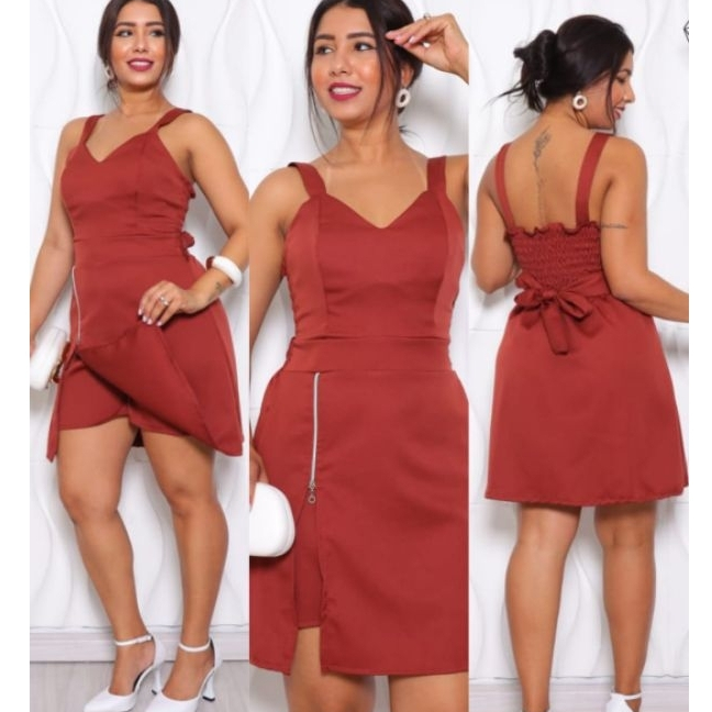 Macaquinho Feminino short saia C/ Ziper frontal