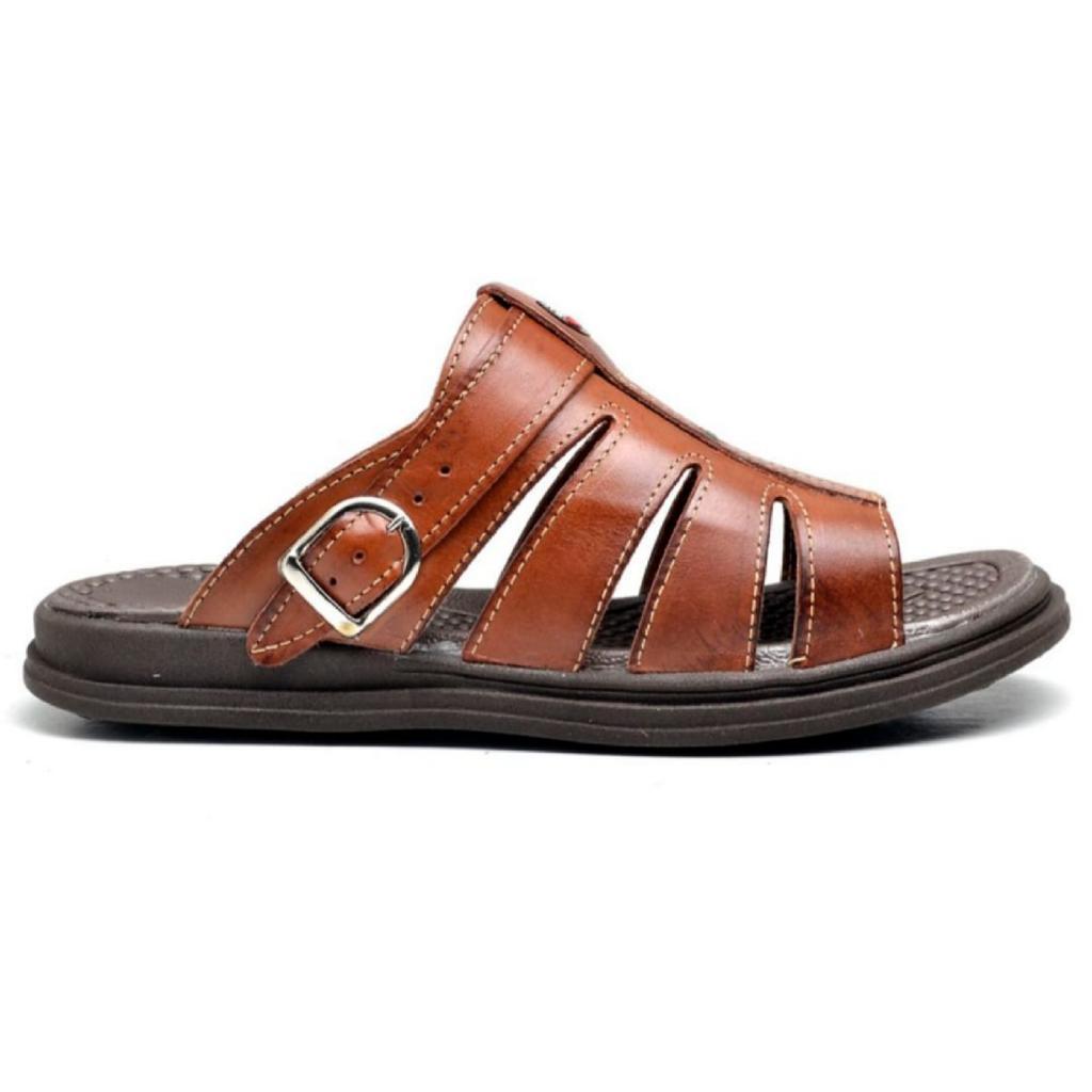 Sandália Chinelo Masculino Em Couro Sintético Anti Stress Anatômico Ortopédico