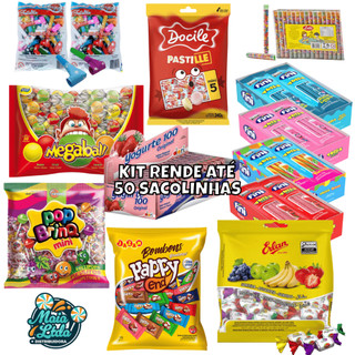 Kit Rende 50 Sacolinhas Surpresa Com 11 Guloseimas Fini, Bala, Pirulito Yogurte Festa Infantil
