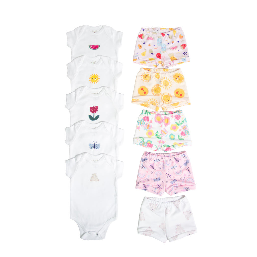 Kit 10 peças Curto - Conjunto Melancia, Tulipa, Ursinho, Solzinho e Libelula em Oferta na Shopee