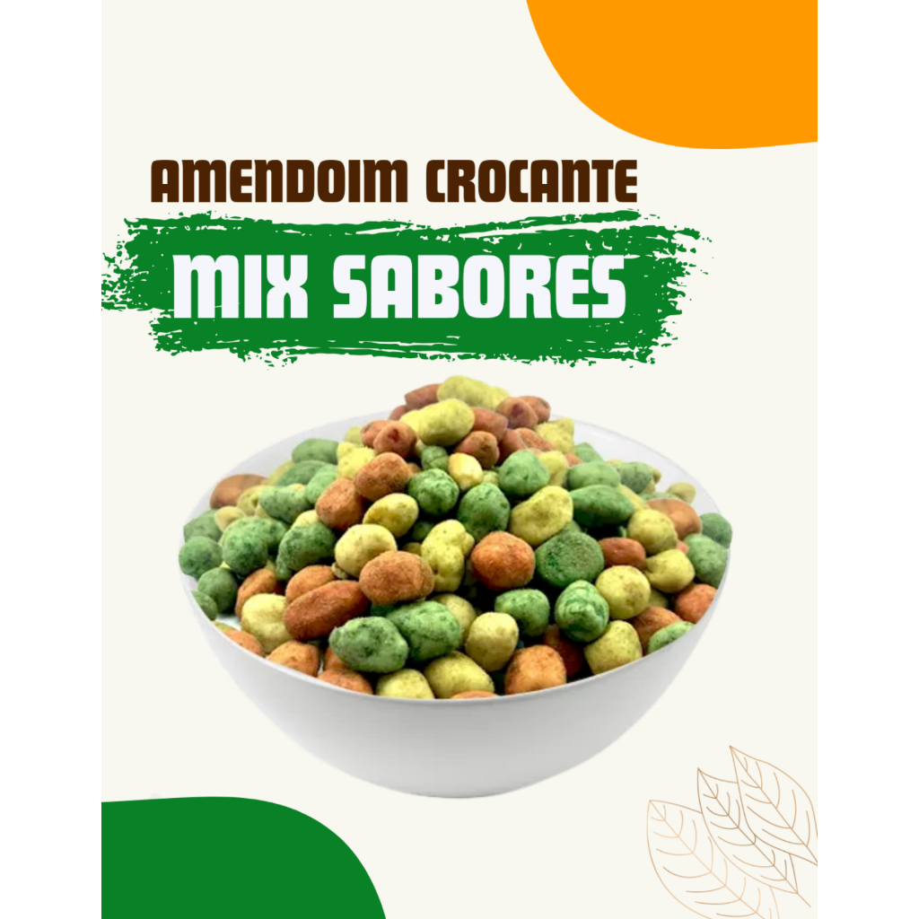 Mix de Amendoim Crocante - 1 kg - Sabores mostarda, salsa, pimenta, churrasco e tradicional