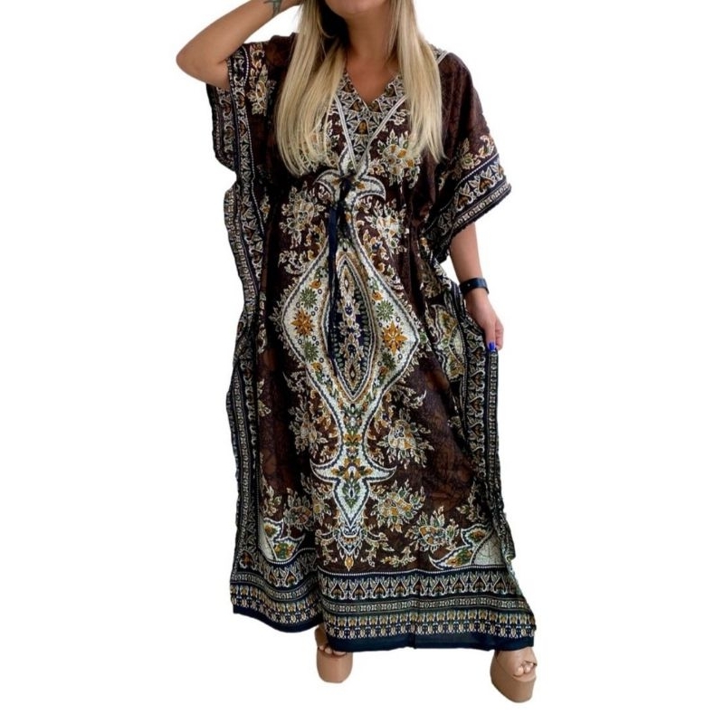 vestido longo kafta estilo indiana com ajuste na cintura veste 38/50