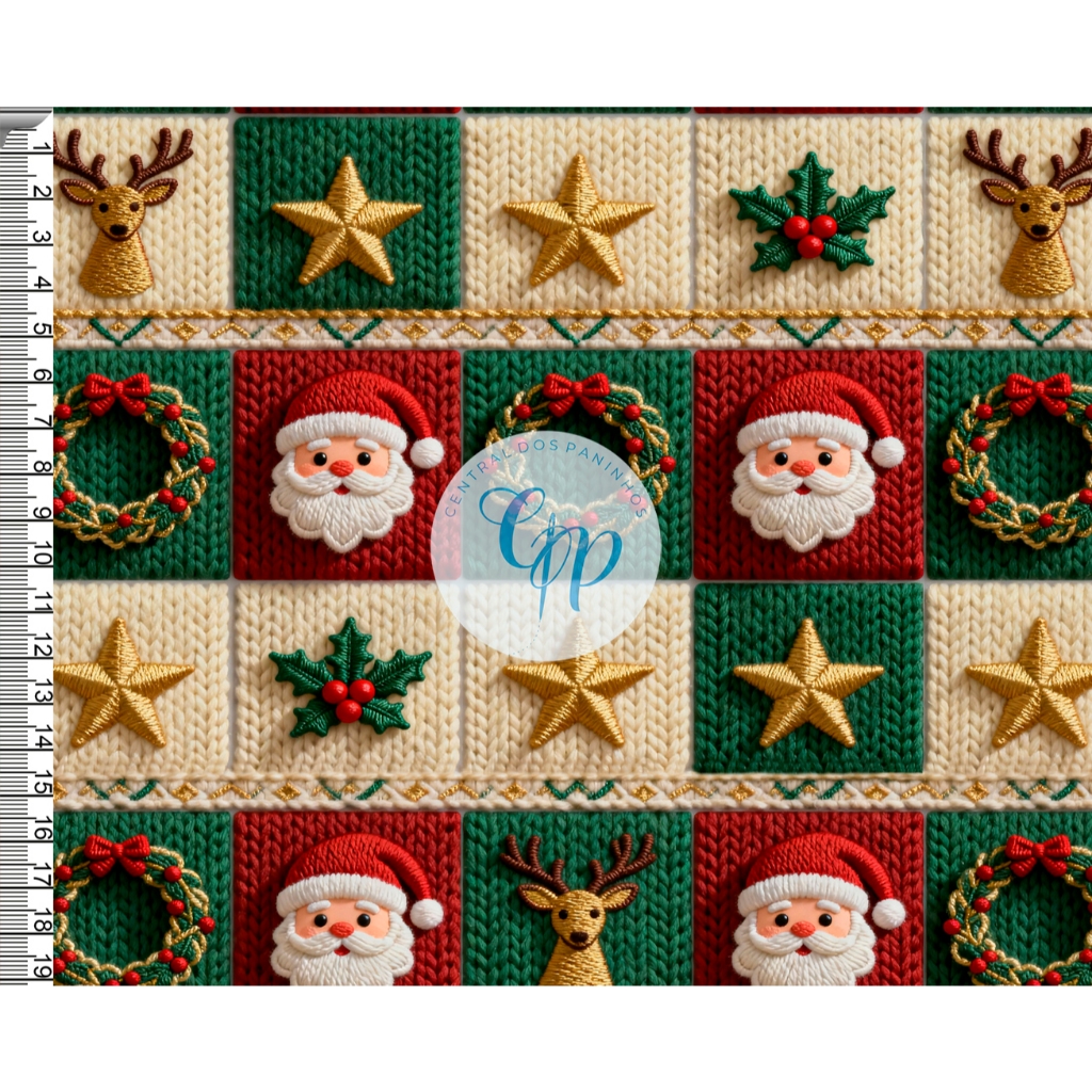 Tecido OXFORD estampado digital - Natal - Papai Noel e sua turma