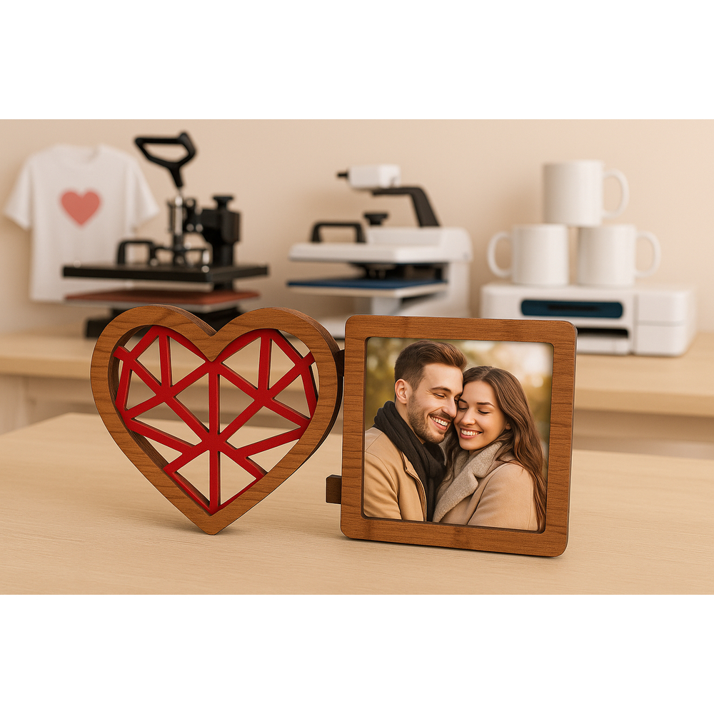 Porta-Retrato MDF Coração Geométrico Personalizado ❤️
