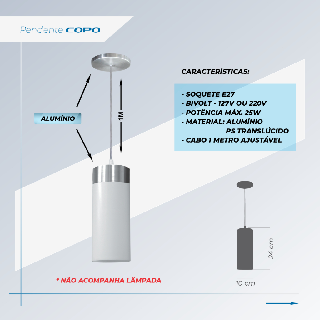 Pendente Copo Luminária Lustre Translúcido Balcão Canto Sala Cozinha Quarto Cabeceira Utron Branco — imagem 2 de 2