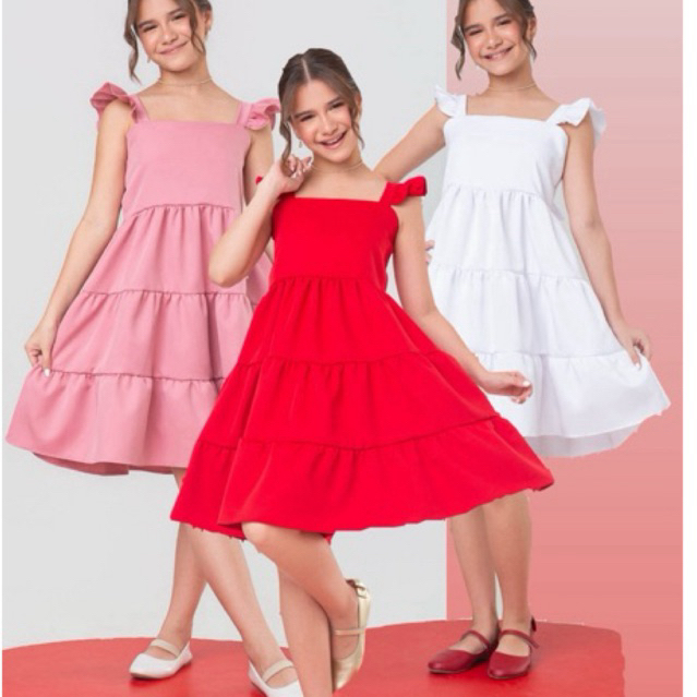 Vestido Infantil Menina Alfaiataria vermelho  Natal Réveillon – Vermelho, Branco e Rosa Seco Festa Fim de Ano