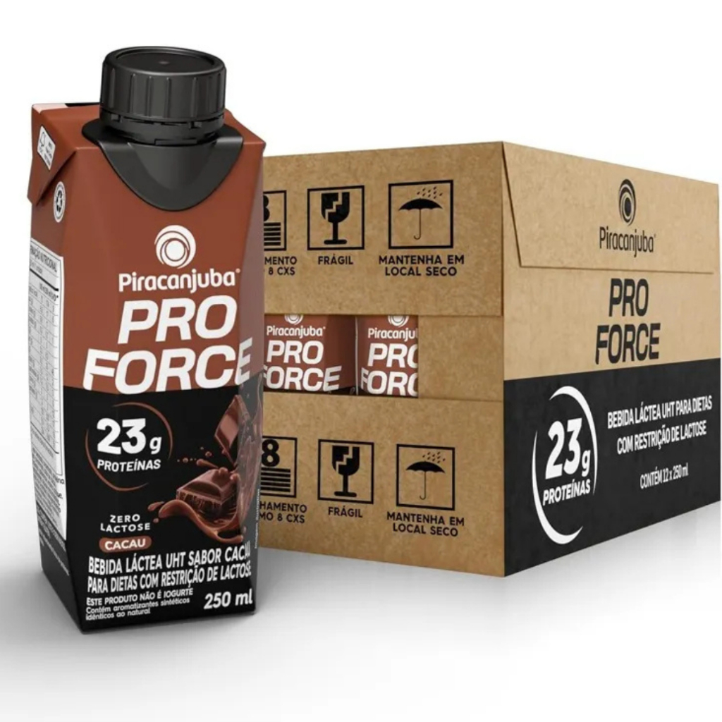 Kit 12 Bebida Láctea Pro Force Cacau 23g de Proteína 250ml Piracanjuba
