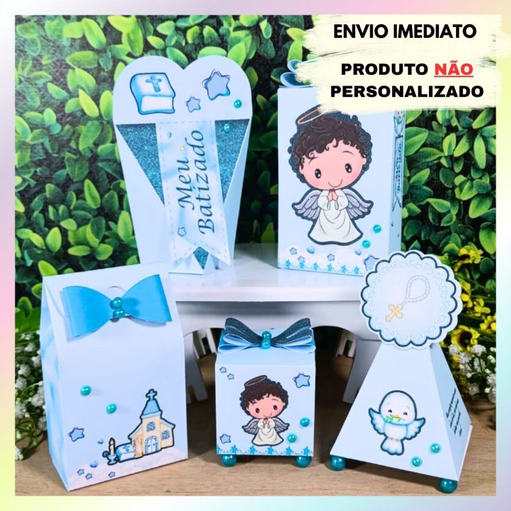Kit 20 Caixas Batizado Anjo Azul A Pegue e Monte Lembrancinha Menino - Monte Você Mesmo - Fácil Montagem