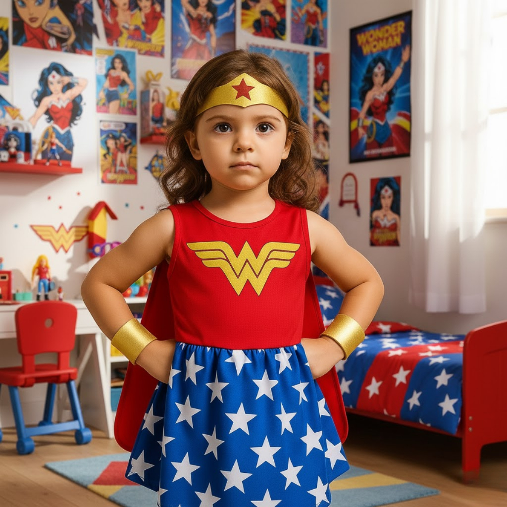 Roupa Fantasia Infantil Mulher Maravilha Meninas Festa Dia das Crianças