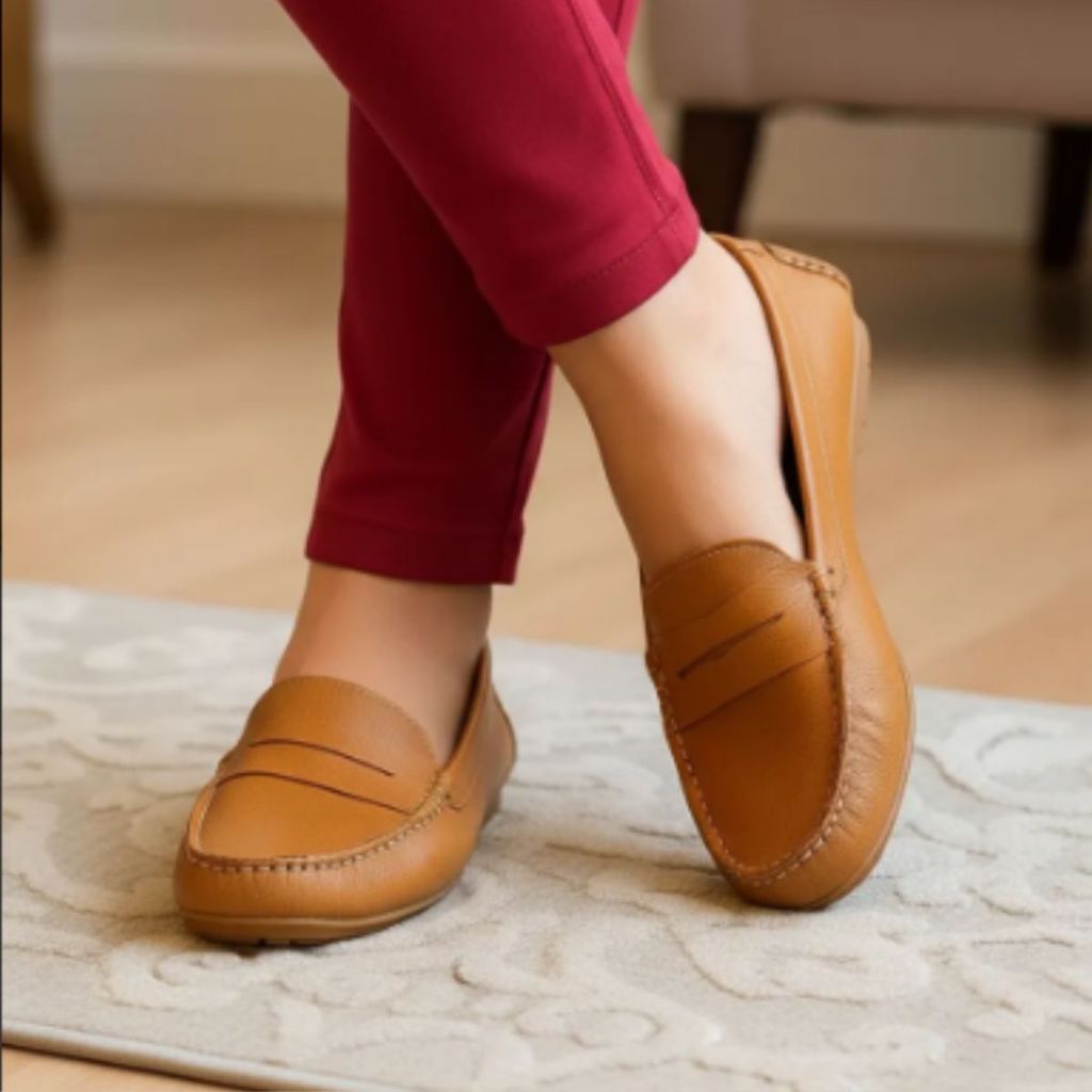 Mocassim Feminino Couro Legítimo Confortavel Leve Macio Elegante Sofisticado Dia Marromo ELAINE 02