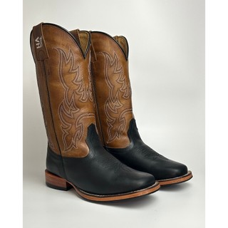 Bota Texana Masculina 100% Couro Bota De Vaqueiro Bico Quadrado Sola De Couro