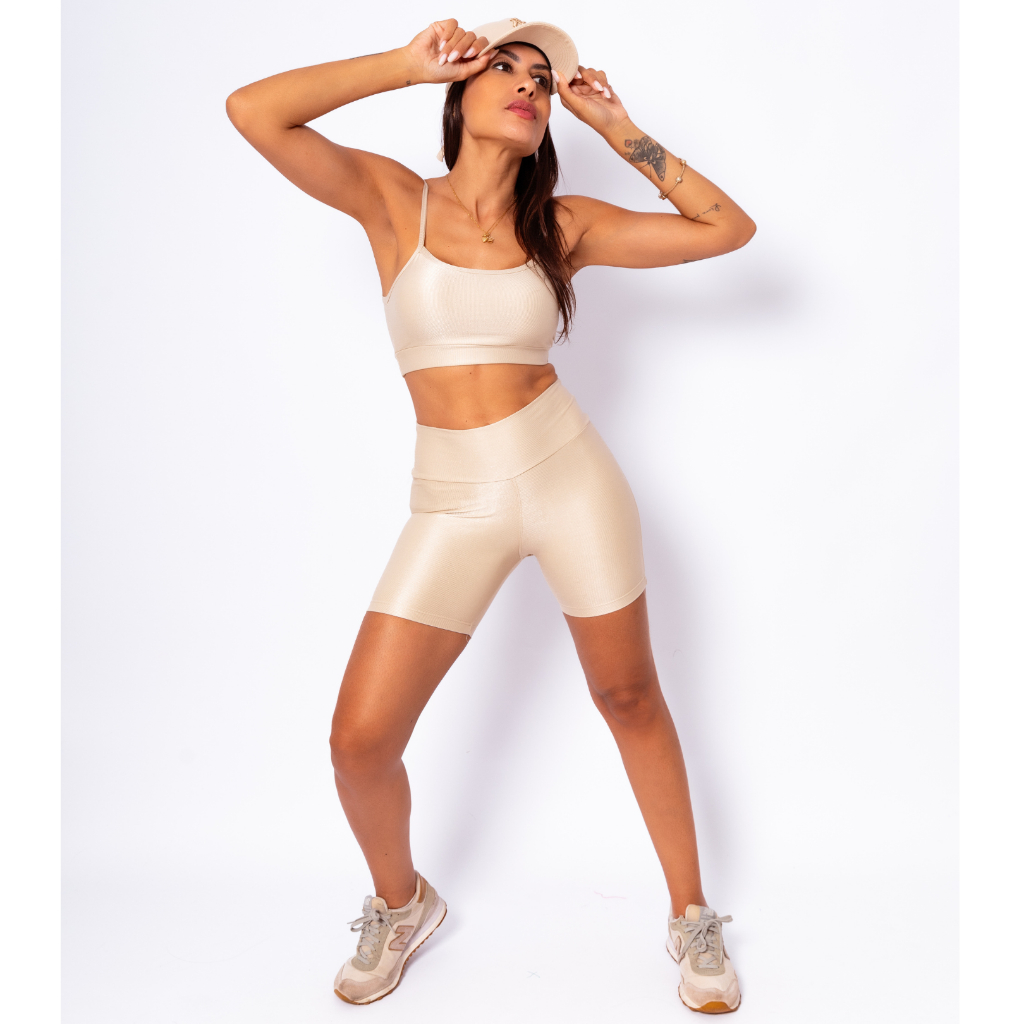 Conjunto Top + Bermuda Meia Coxa Micro Canelada Poliamida Premium Abertura Bojo em Oferta na Shopee