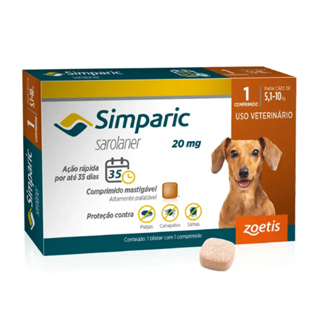 Antipulgas Para Cães Simparic 20mg De 5,1-10kg 1 Comprimido em Oferta na Shopee