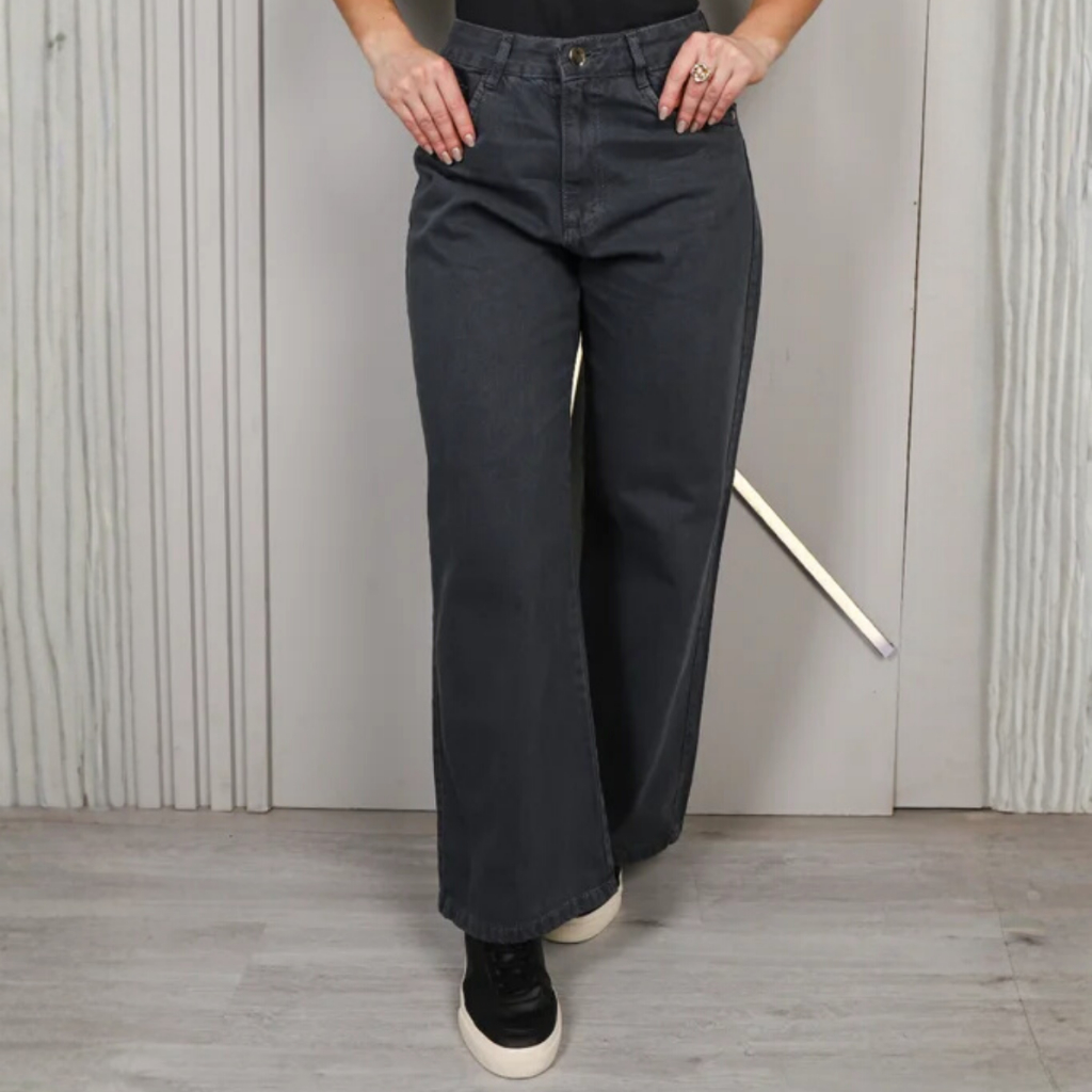 Calça Feminina Jeans Wide Leg Collors Tex Denim Jeans Lycra Cintura Média-alta Pantalona Elastano