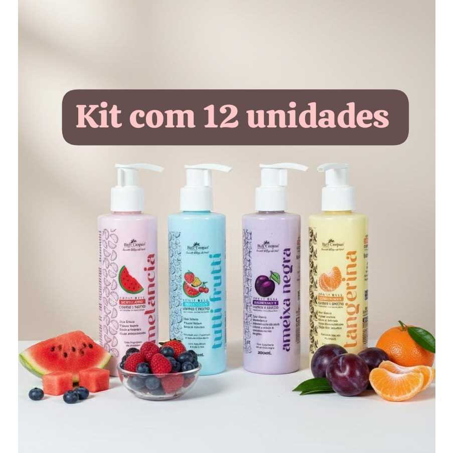 kit c 12 unid hidratante FRUIT BELL - 200ml - melancia, tutti, ameixa e tangerina - BELL CORPUS