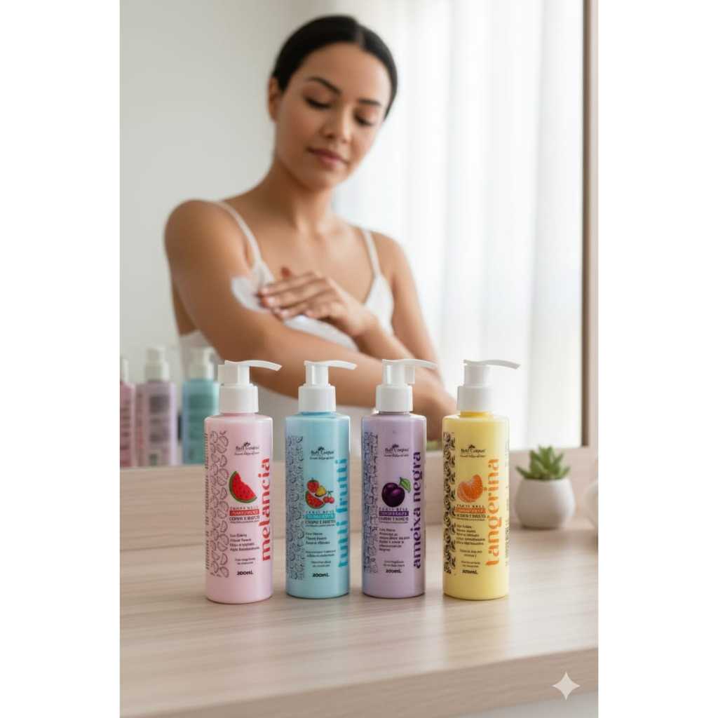kit c 6 unid hidratante FRUIT BELL - 200ml - melancia, tutti, ameixa e tangerina - BELL CORPUS