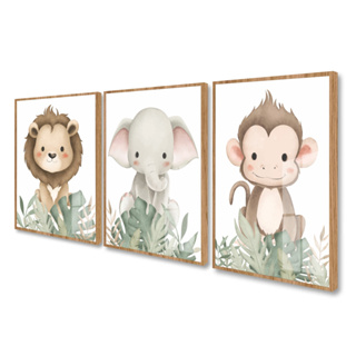 Quadro Moldura e Vidro Kit 3 Peças Animais Safari Fofo Floresta Infantil Decoração Bebê Criança em Oferta na Shopee