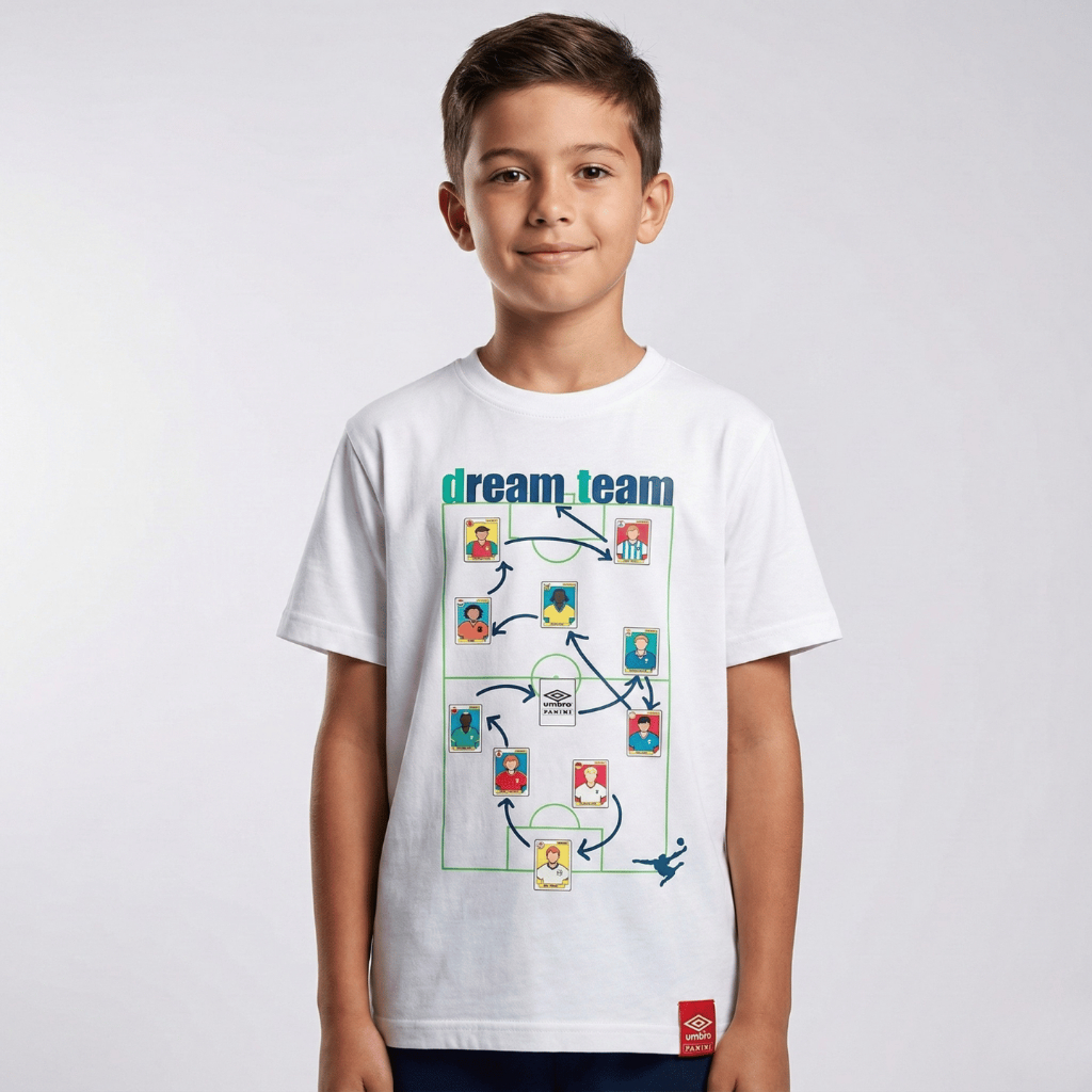Camiseta Infantil Umbro Panini Dream Team Algodão Menino Conforto Estampada Casual