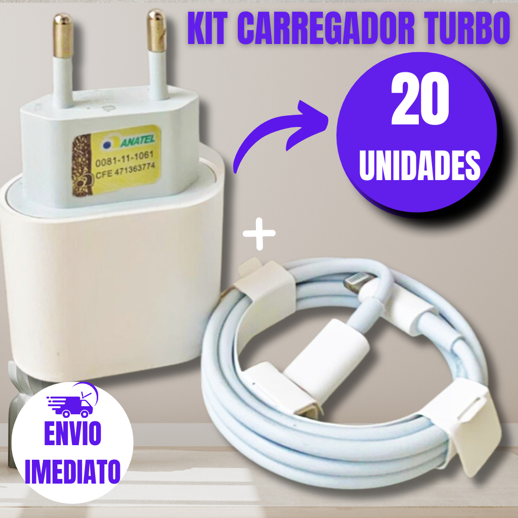 20 Kits Carregadores Turbo Iphone Lightning Reforçado Flexível 1 metros