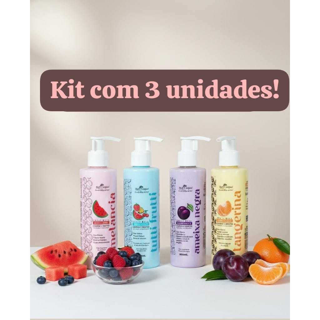kit com 3 unid hidratante FRUIT BELL - 200ml - melancia, tutti, ameixa e tangerina - BELL CORPUS