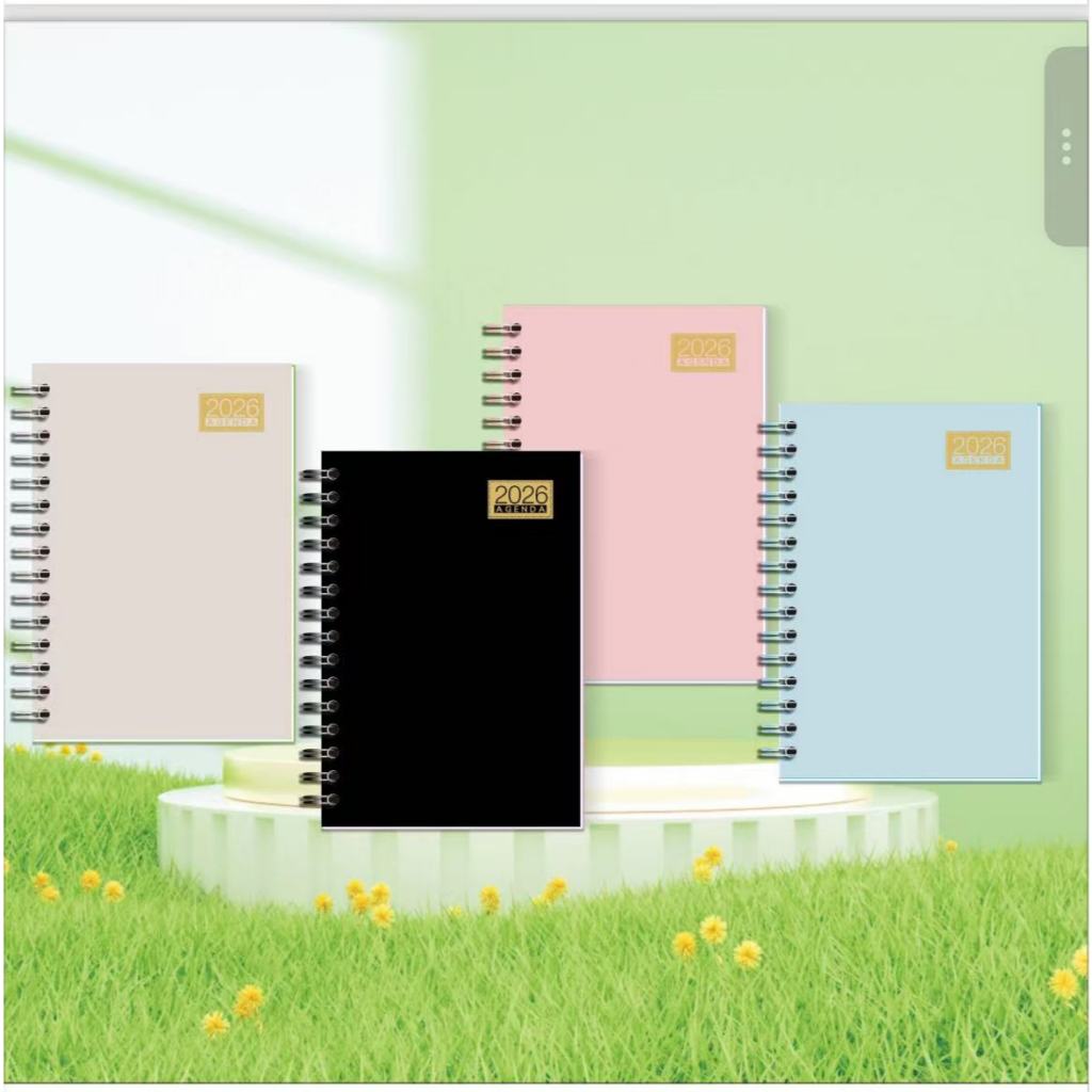 Agenda 2026 Capa Dura lisa A5 (Espiral) Com Marca Paginas Diversas Cores